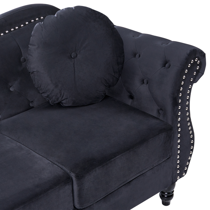 Beliani - SKIEN - Chesterfield bank - Zwart - Fluweel