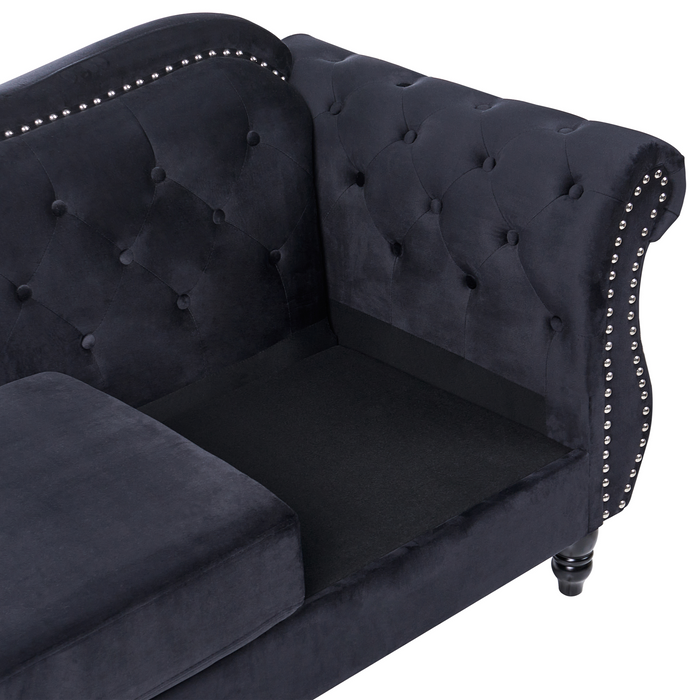 Beliani - SKIEN - Chesterfield bank - Zwart - Fluweel