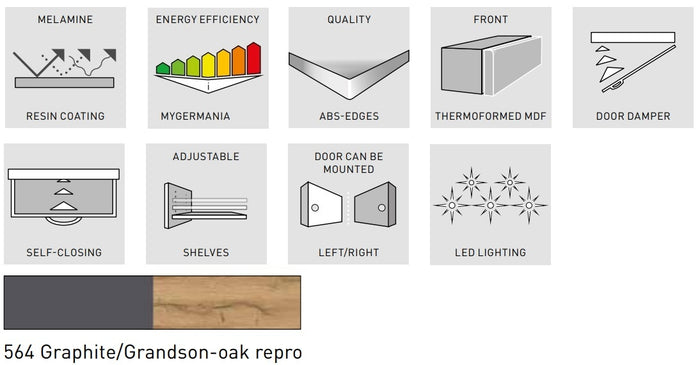 Germania Salinas Wastafelonderkast Grafiet | Eiken 60 cm