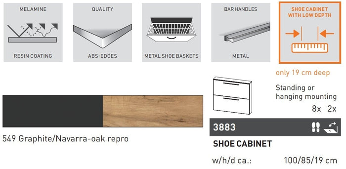 Germania Wildomar Schoenenkast 2 Kleppen Grafiet | Eiken