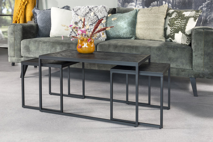 Duverger Herringbone - Salontafels XL - set van 3 - zwart - visgraat
