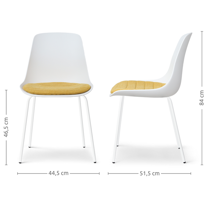 Nolon Nora-Liv Eetkamerstoel Wit - Okergeel Kussen - Witte Poten