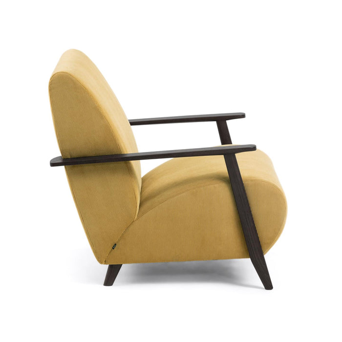 Kave Home - Fauteuil Meghan in corduroy mosterd met massief