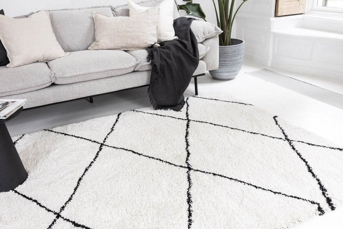 Interieur05 berber vloerkleed hoogpolig wit|zwart - scandinavisch -...