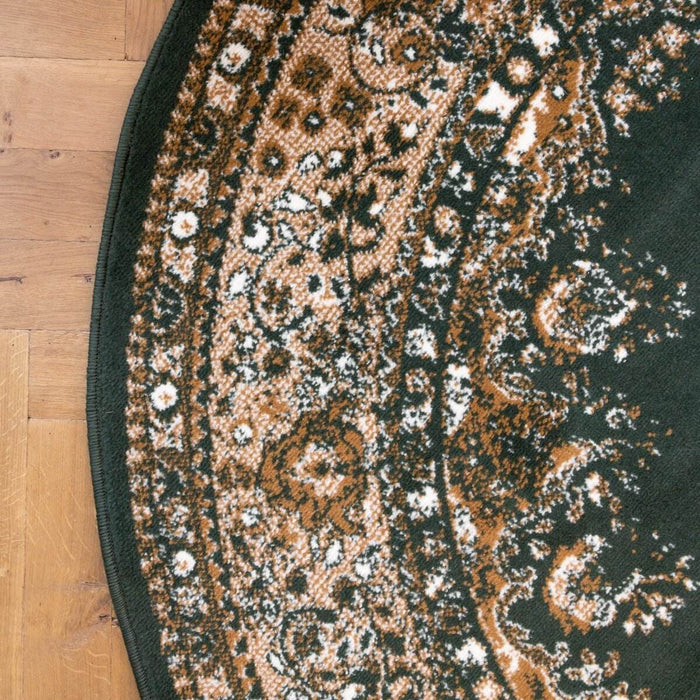 Interieur05 Rond Vintage Vloerkleed Keshan Groen - 160 x 160 cm