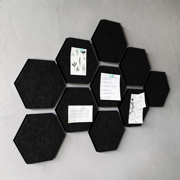 QUVIO Vilten memobord hexagon set van 10 - Zwart