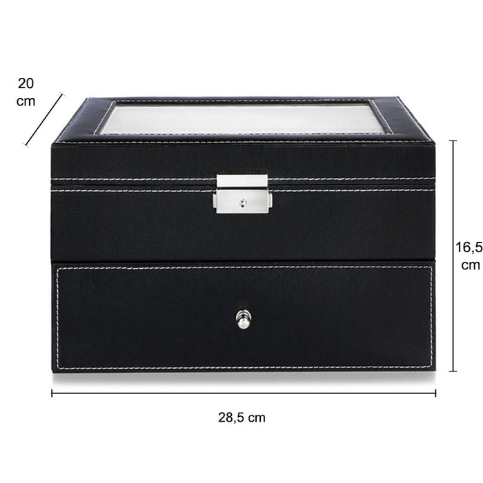 Aretica Horlogebox luxe met 20 horloge compartimenten zwart