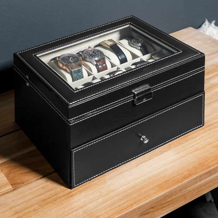 Aretica Horlogebox luxe met 20 horloge compartimenten zwart