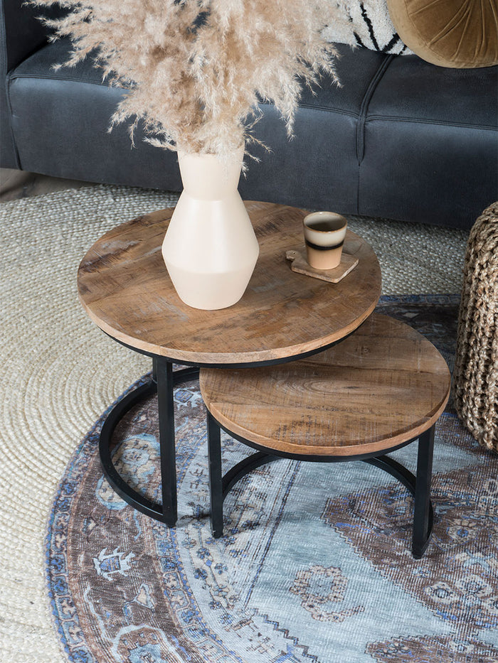 Home67 - Industriële Salontafel Set van 2 Jelle - Mangohout