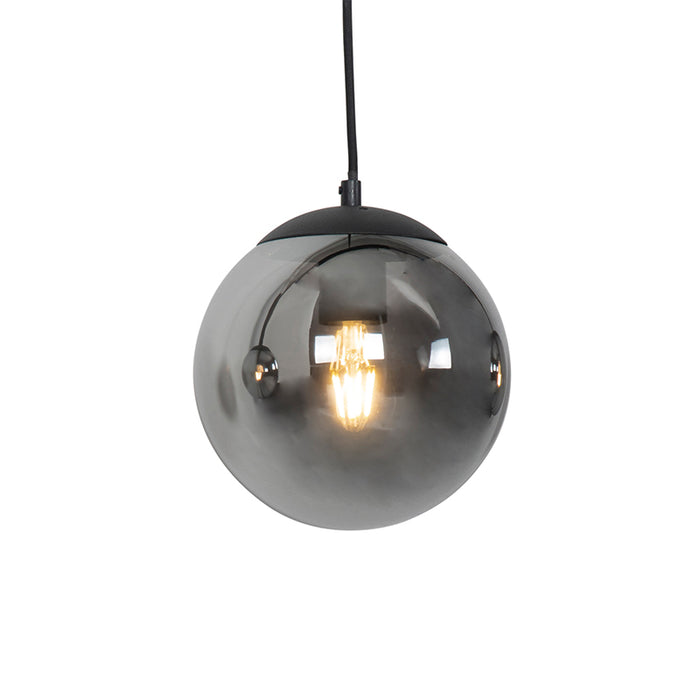 QAZQA Art deco hanglamp zwart en smoke glas 3-lichts - Pallon