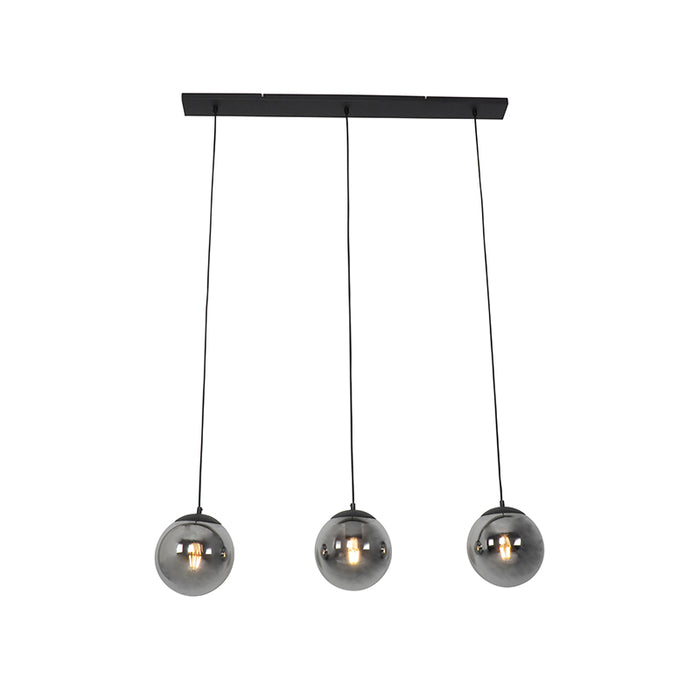 QAZQA Art deco hanglamp zwart en smoke glas 3-lichts - Pallon