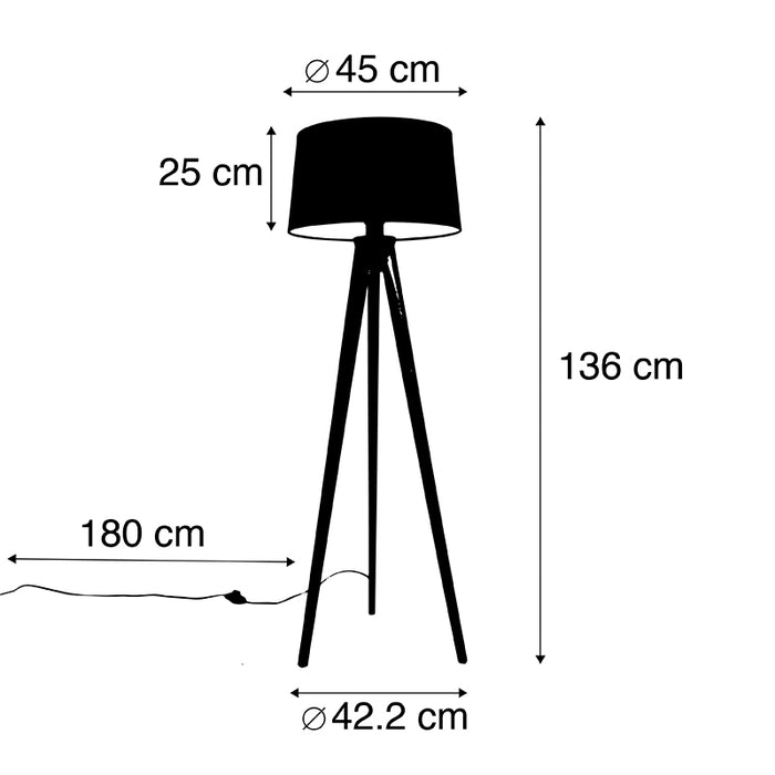 QAZQA Landelijke tripod vintage hout met linnen kap zwart 45 cm -