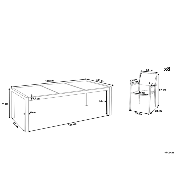 Beliani - GROSSETO - Tuinset voor 8 set - Zwart - Graniet