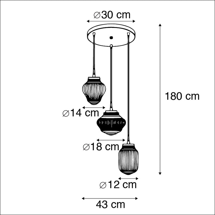 QAZQA Hanglamp Orta - Zwart - Art Deco - D 430mm
