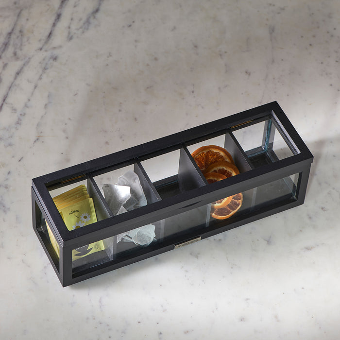 Rivièra Maison - Luxe Theedoos in zwart van MDF en glas, afmeting 37 x 11 x 11.5 cm
