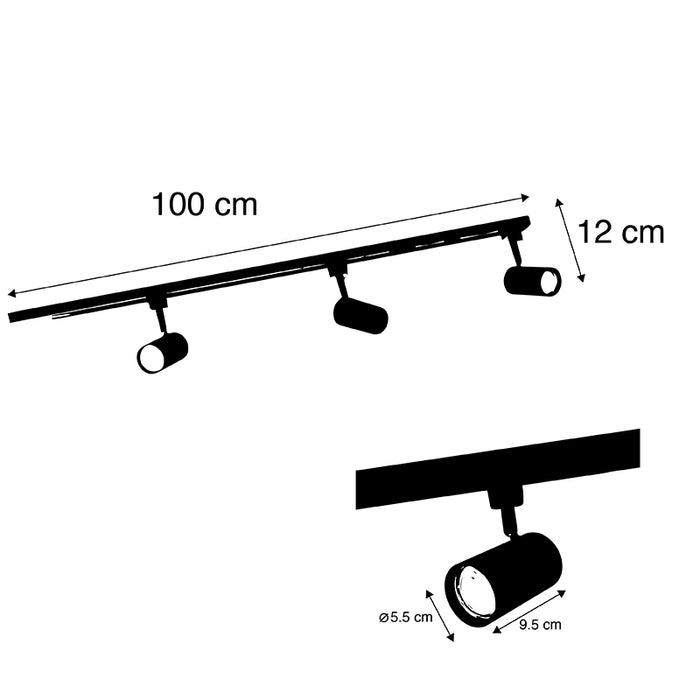QAZQA Smart railsysteem zwart incl. 3 WiFi GU10 1-fase - Iconic Jeana