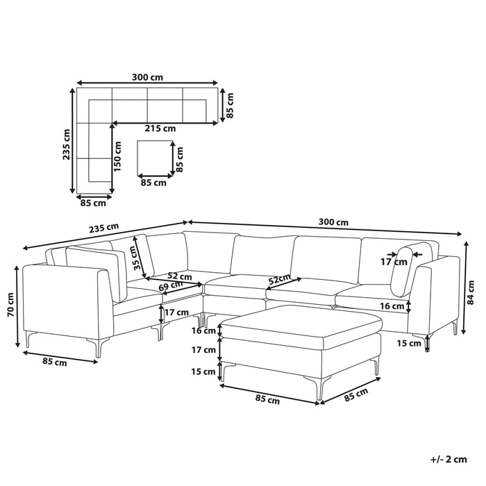 Beliani-EVJA-Hoekbank met hoicker 6 zits-Groen-Rechts-300 cm-Fluweel