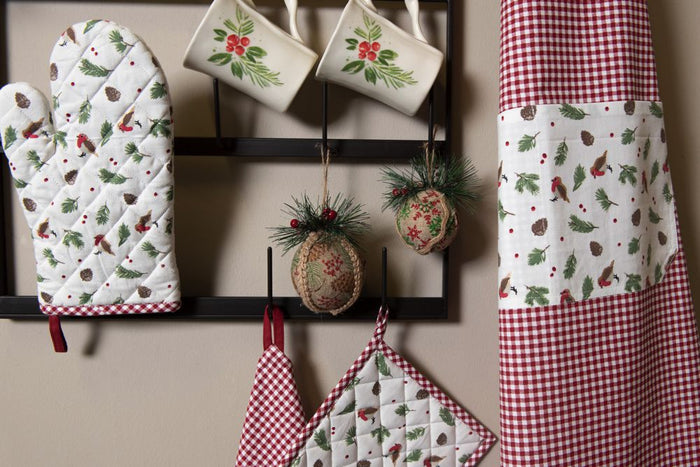 Clayre & Eef Keukenschort 70x85 cm Rood Wit Katoen Vogel BBQ Schort