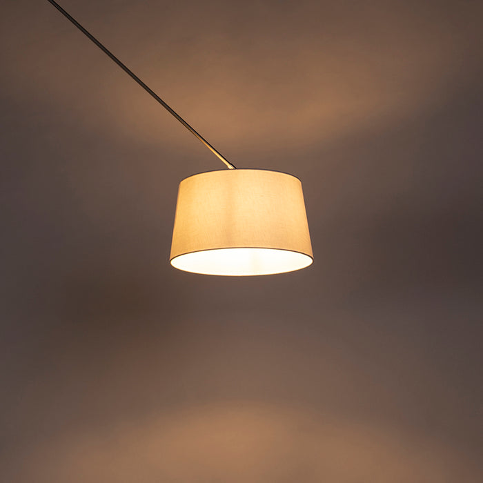 QAZQA Hanglamp staal met linnen kap wit 35 cm - Blitz