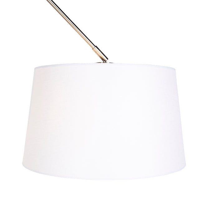 QAZQA Hanglamp staal met linnen kap wit 35 cm - Blitz