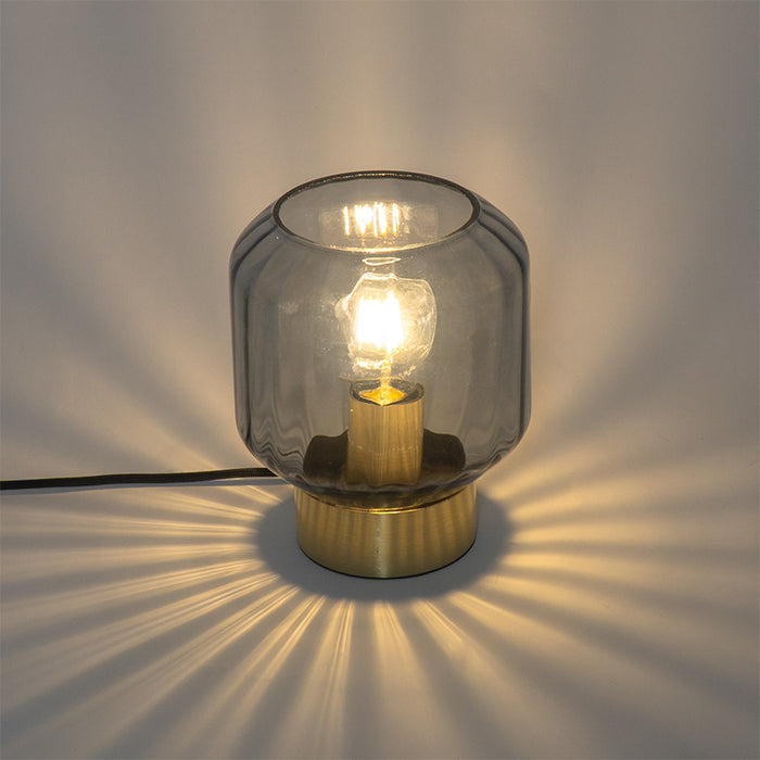 QAZQA Moderne tafellamp messing met smoke glas - Stiklo