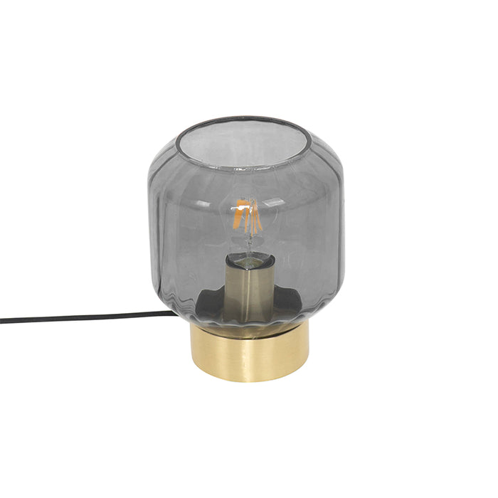 QAZQA Moderne tafellamp messing met smoke glas - Stiklo