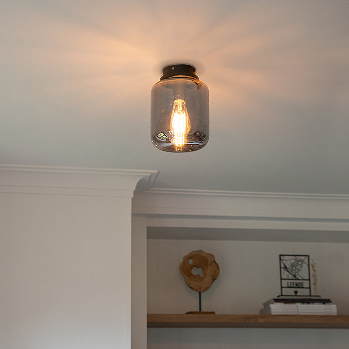 QAZQA Design plafondlamp zwart met smoke glas - Bliss