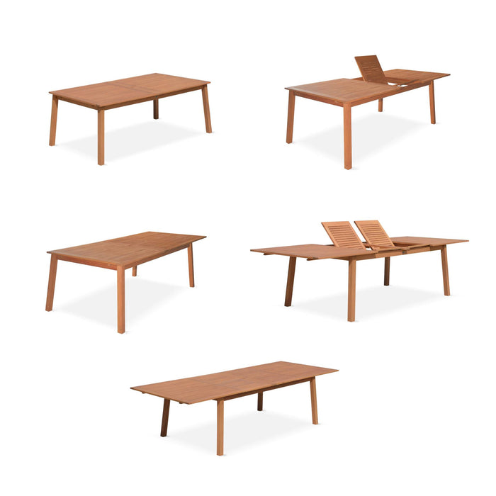 sweeek - Uitschuifbare houten tuintafel, 10 stoelen