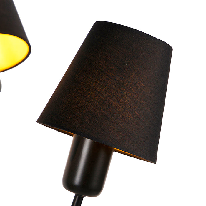QAZQA Design vloerlamp zwart 3-lichts met klemkappen - Wimme