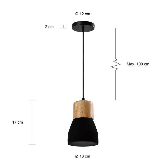 QUVIO Hanglamp langwerpig beton met hout zwart - QUV5144L-BLACK