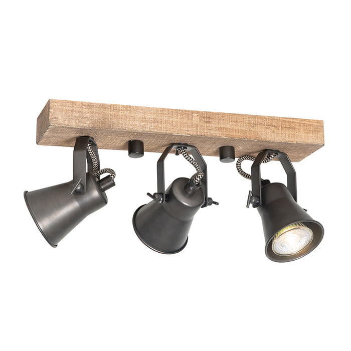 QAZQA Landelijke spot zwart met hout 3-lichts verstelbaar - Jelle