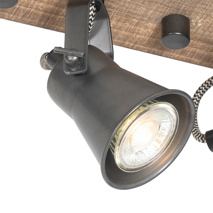 QAZQA Landelijke spot zwart met hout 3-lichts verstelbaar - Jelle