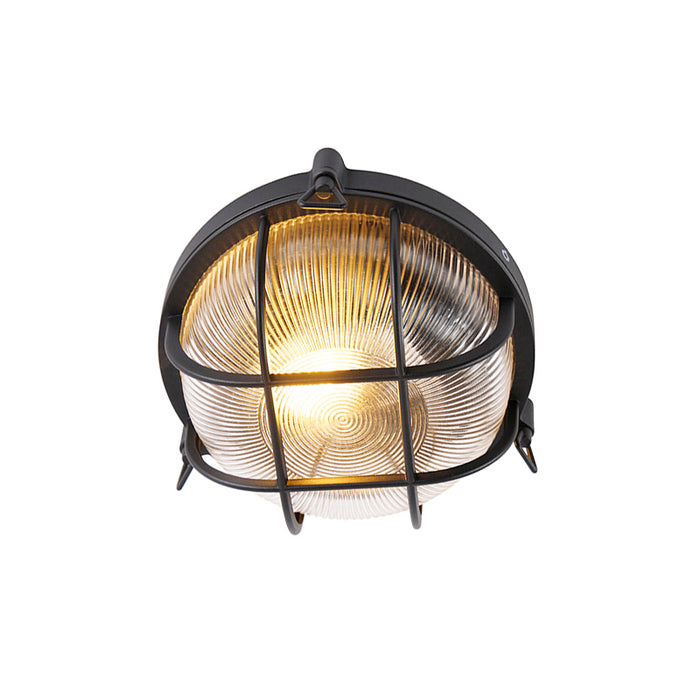 QAZQA Industriële ronde wandlamp zwart IP44 - Noutica