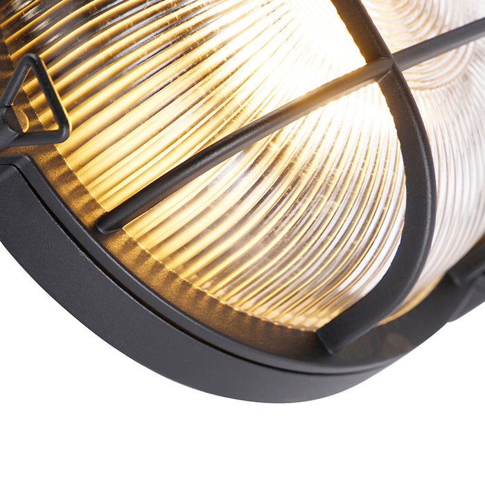 QAZQA Industriële ronde wandlamp zwart IP44 - Noutica