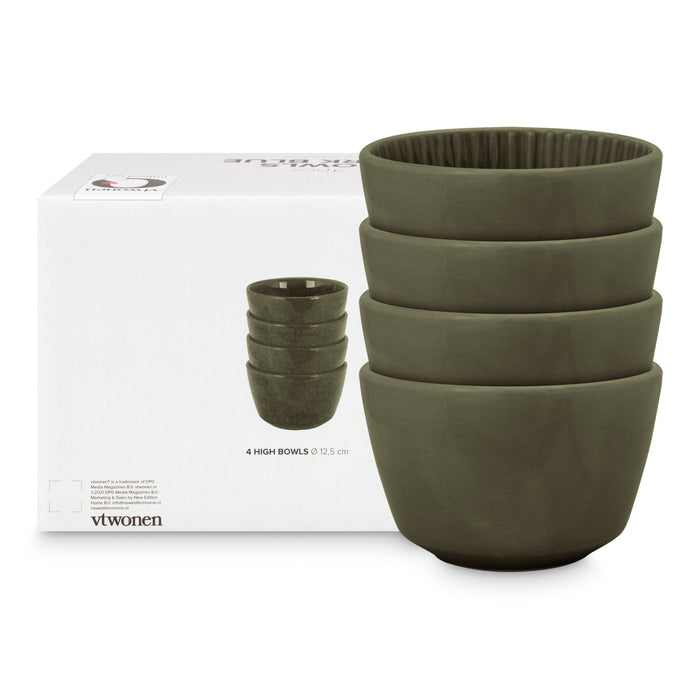 vtwonen Relievo Schaal Ø 12,5 cm - Set van 4 - Donkergroen