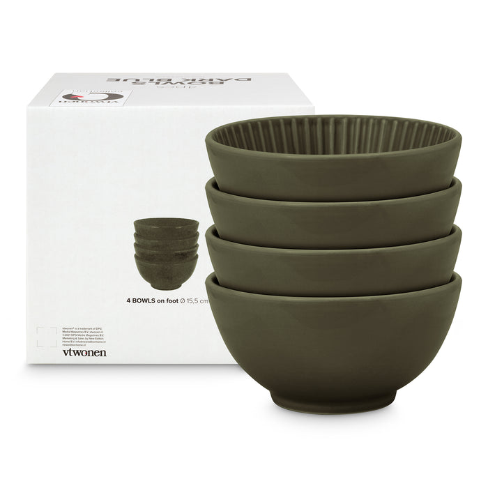 vtwonen Relievo Schaal Ø 15,5 cm - Set van 4 - Donkergroen