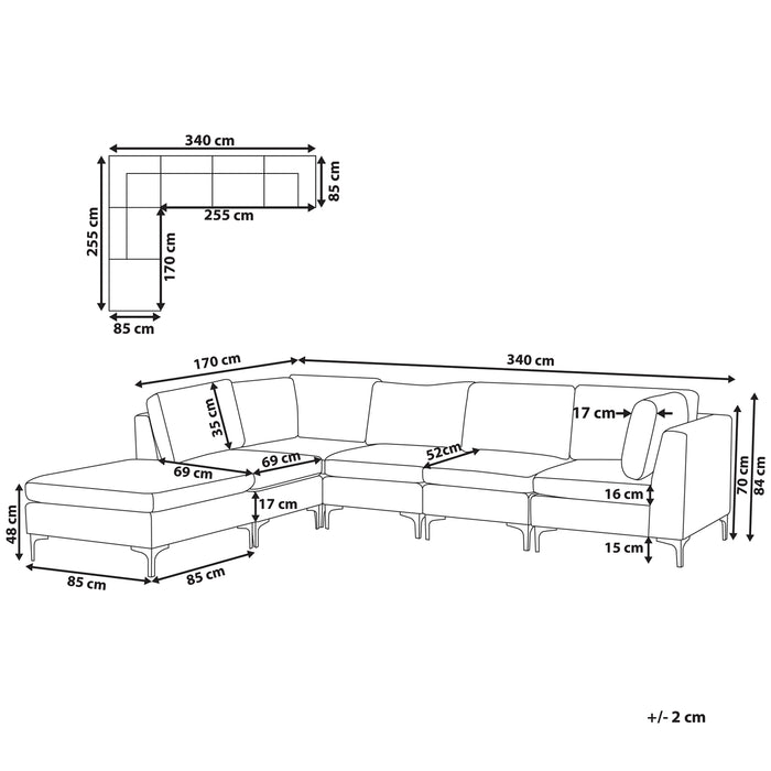 Beliani-EVJA-Hoekbank met hocker 5 zits-Groen-Rechts-300 cm-Fluweel