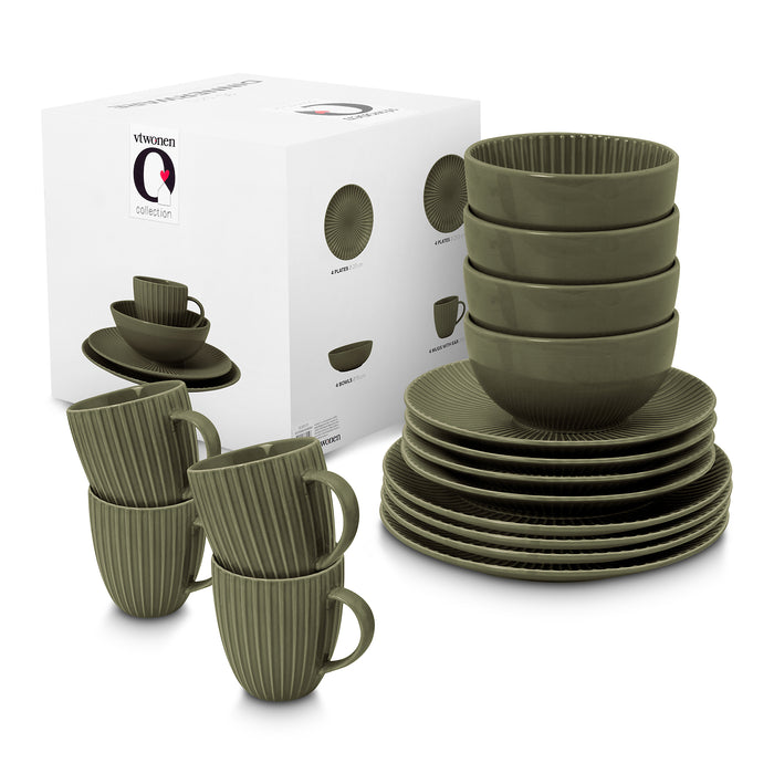 vtwonen Relievo Serviesset 16-delig - Donkergroen