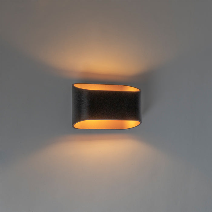 QAZQA Moderne wandlamp zwart met gouden binnenkant ovaal - Alone