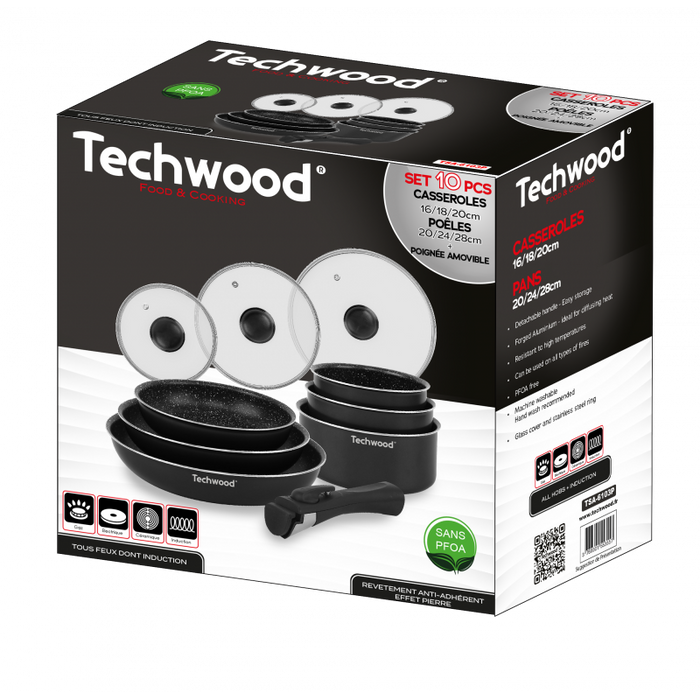 Techwood 6103p - 10-delige Pannenset - Met 3 Deksels & Handgreep