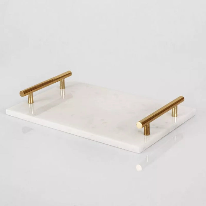 Marble Tray - Serveer Dienblad - Wit Marmer - Goud - L30 x B20 cm x