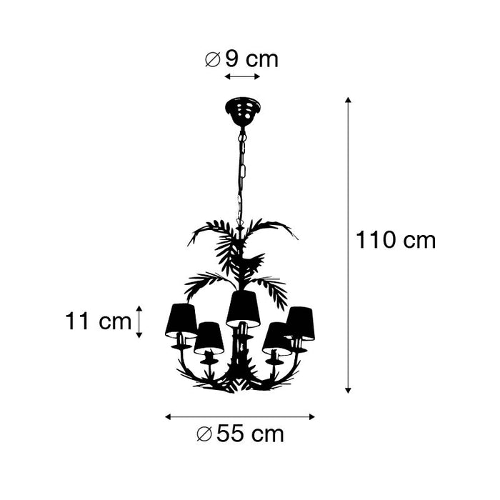 QAZQA kroonluchter goud met met linen klemkappen wit 5-lichts -
