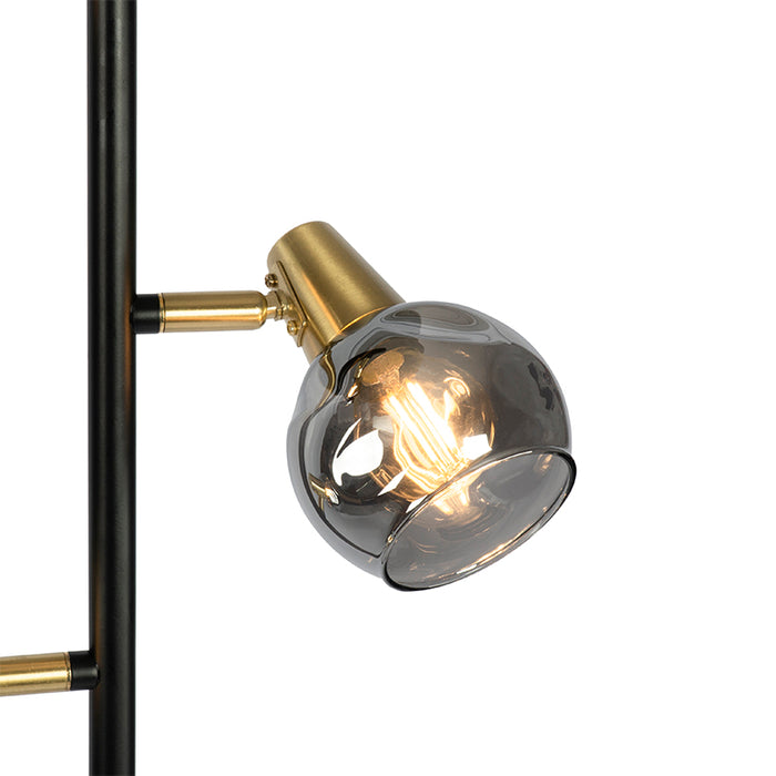 QAZQA Art deco vloerlamp zwart en goud met smoke glas 3-lichts -