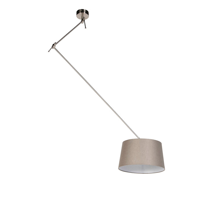 QAZQA Hanglamp staal met linnen kap taupe 35 cm - Blitz