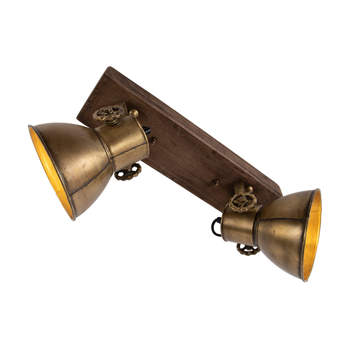 QAZQA Plafondlamp brons 2-lichts met hout - Mangoes