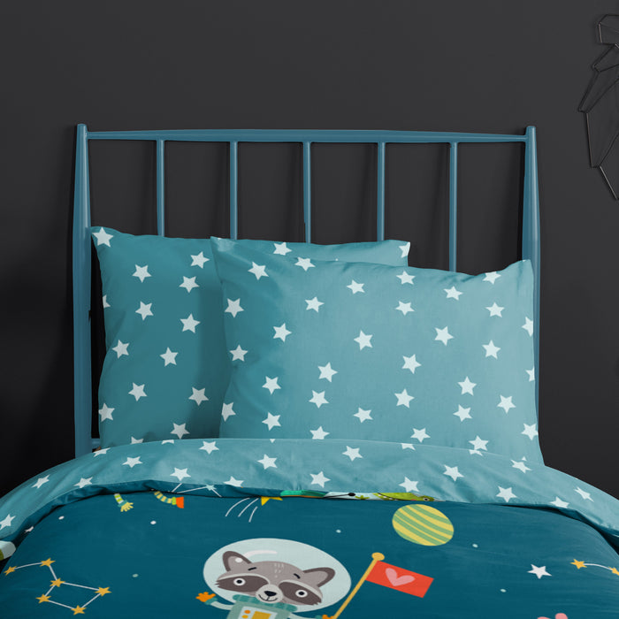 Good Morning Spacy Kinder Dekbedovertrek 140 x 220 cm - Petrol