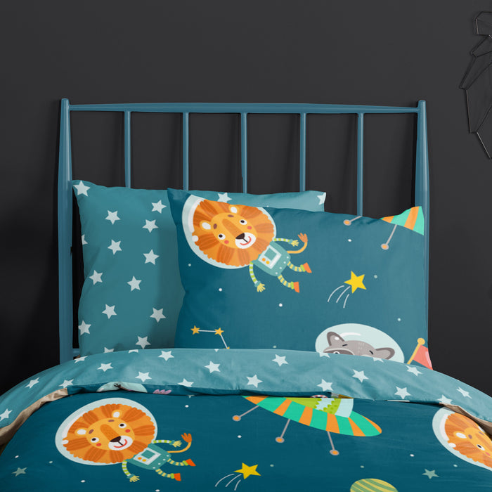 Good Morning Spacy Kinder Dekbedovertrek 140 x 220 cm - Petrol