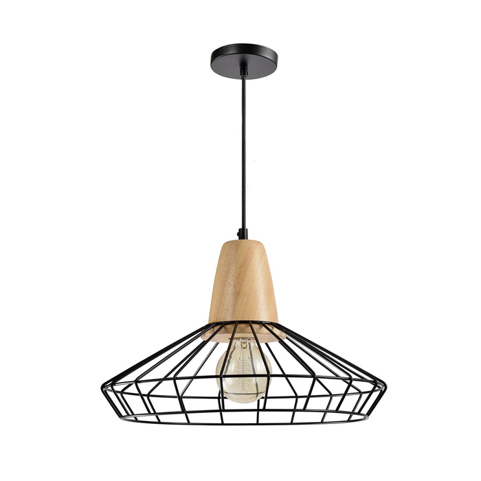 QUVIO Hanglamp rond staaldraad en hout - QUV5051L-BLACK