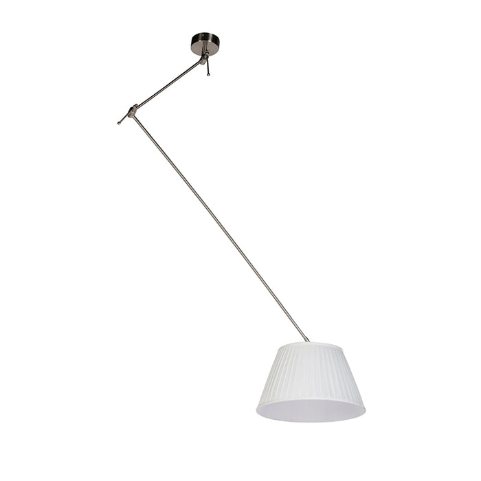QAZQA Hanglamp staal met plisse kap crème 35 cm - Blitz