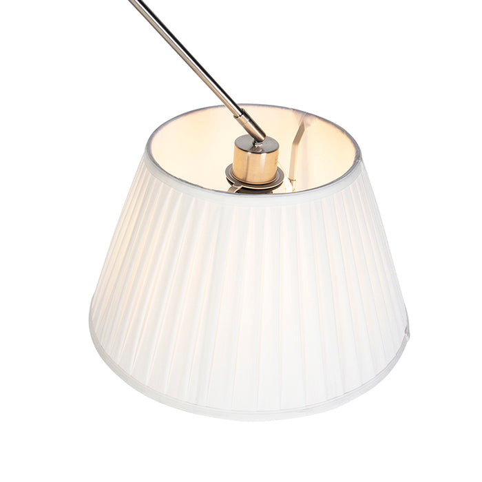 QAZQA Hanglamp staal met plisse kap crème 35 cm - Blitz